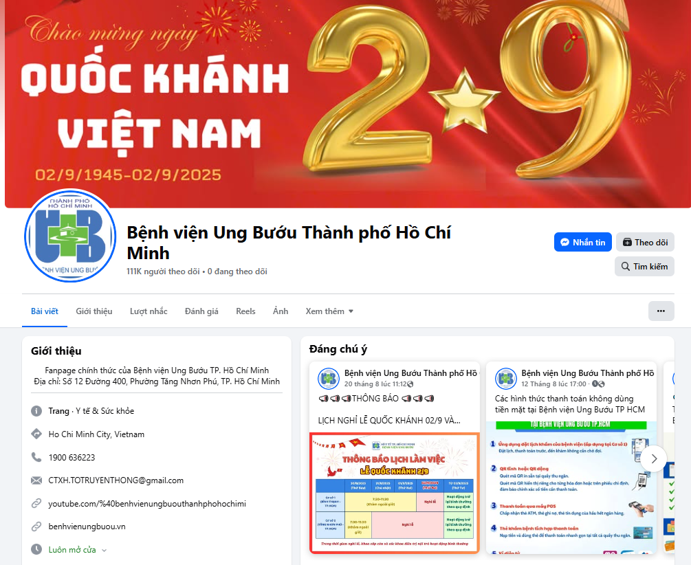 Fanpage chính thức của Bệnh viện Ung bướu TPHCM