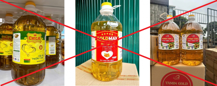Dầu ăn giả, kém chất lượng nhãn hiệu: Gold Max, Tamin Gold, ChiCa. 