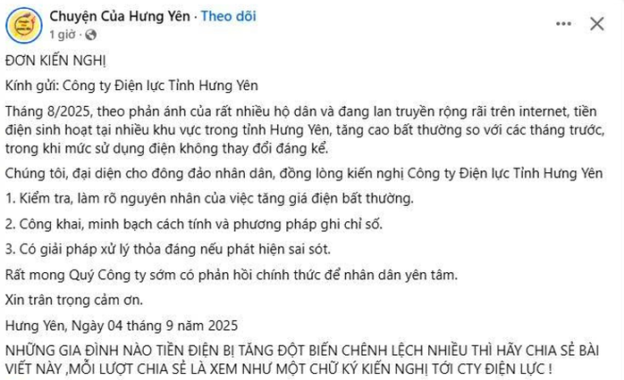 Đơn kiến nghị được đăng tải trên MXH